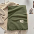 Moss green cashmere-feel scarf with herringbone pattern and fringe trim details - Army Green