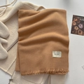Classic camel pashmina scarf with soft fringe and minimalist woven brand label - Ginger Yellow