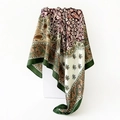 Macro detail of dark green border and vintage paisley patterns on silk satin scarf - 90x90cm / Dark Green