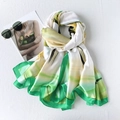Luxurious green and yellow floral print silk scarf for beach sun protection and vacation - 185x80cm / Green