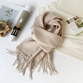 Solid beige Australian wool scarf with long tassels and soft premium texture - 180*30cm / Beige