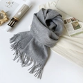 Classic mid-grey Australian wool scarf with tassels, soft knit texture for autumn winter - 180*30cm / Gray