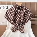 Classic burgundy houndstooth square scarf styled on a white shirt with elegant details - Color 1