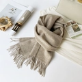 Premium solid beige Australian sheep wool scarf with elegant handmade fringe tassels - 180*30cm / Khaki