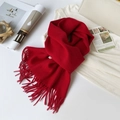 Solid red Australian wool scarf with long fringes for winter warmth and luxury style - 180*30cm / Red