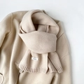 Classic oatmeal knitted 100% wool scarf featuring a ribbed edge finish for winter - 155*20cm / Beige (ZW029)