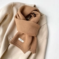 Classic 100% pure wool knitted scarf in elegant camel color for winter warmth - 155*20cm / Camel (ZW029)