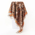 Silk square scarf featuring vintage paisley floral patterns in orange and brown tones - 90x90cm / Orange