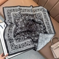 Classic black and white paisley cotton linen scarf with herringbone pattern detail - Paisley Pattern