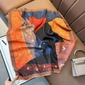 French vintage square silk scarf with orange and blue abstract cat art prints - Abstract Cat Art