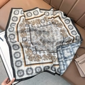 French vintage baroque style printed square silk scarf with blue and beige patterns - Baroque Border