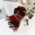 Bufanda clásica de cuadros rojos y marrones en 100% lana australiana con flecos - 180*32cm / Cuadros Granate Café