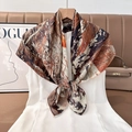 Detail of a large silk square scarf with abstract oil painting patterns on a dress - Color 5