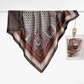 Classic paisley and geometric pattern silk square scarf in burgundy and navy colors - Color 8
