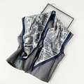 Detailed blue and white silk scarf with hand-drawn European map and landmark architecture - 140x85x63cm / Blue