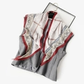 French retro paisley silk scarf paired with a grey sleeveless vest for women - Orange Paisley