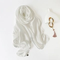 Elegant white satin silk headscarf with smooth texture and delicate branding label - White