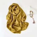 Elegant golden satin silk scarf shawl with high glossy finish and premium draping effect - Turmeric
