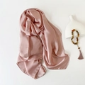 Elegant lotus pink satin silk scarf with a smooth glossy finish and stitched edges - Nude Pink