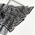 Fashionable leopard print square scarf in black white and grey with contrasted piping - Black