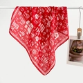 Red square scarf with white Fu character print and double-sided velvet herringbone texture - Hundred Blessings Red