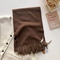Écharpe marron unie au toucher cachemire avec franges pour l'hiver - Café Foncé