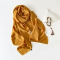 Bufanda larga de satén amarillo mostaza elegante con brillo sedoso y caída premium - Marrón Naranja