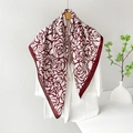 Elegant floral silk satin square scarf with red rose pattern on off-white fabric - 90x90cm / Red