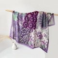 Grande scialle quadrato etnico in seta e cotone viola con fiori e motivi mandala - 110*110CM / Rotolo di Iris Viola