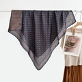 Vintage navy blue silk scarf with rust-red geometric patterns and elegant border - Vintage Round Pattern