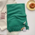 Écharpe vert émeraude de style cachemire avec franges sur un manteau blanc - Vert herbe