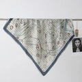British retro style square silk scarf with brown horsebit and chain patterns on blue stripes - Color 22