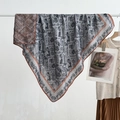 Vintage gray square scarf with orange trim and classic European heritage print - Black Carriage