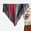 Vintage silk scarf with equestrian chain patterns in navy blue, burgundy and beige tones - Red Edge Buckle