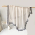 Grande foulard beige in stile etnico con bordi geometrici vintage per donna - 110*110CM / Bordo Tessuto Bianco Sporco