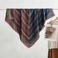 Brown and navy blue herringbone striped square silk scarf with bright orange rolled edges - Red Blue Twill