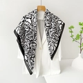 Elegant 90cm square silk scarf with black and white abstract rose pattern floral print - 90x90cm / Black