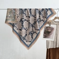 Vintage silk scarf with blue peony floral pattern and striped edges in elegant drape - Blue Peony