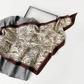 French vintage triangle silk scarf with retro rose prints and burgundy border - 140x85x63cm / SJJ068-Coffee
