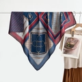 Elegant navy and burgundy silk scarf with vintage geometric prints on a white rod - Blue Red Horse Buckle