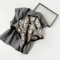 French vintage silk scarf with black rose pattern on creamy base and brown border - 140x85x63cm / SJJ068-Black