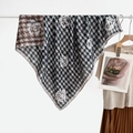 Retro houndstooth square silk scarf with grey rose pattern on white backdrop - Wool-like Rose