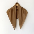 Elegant solid camel brown cotton linen headscarf with herringbone weave on a wooden hanger - 70*70cm / Brown