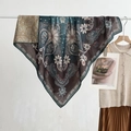 Retro paisley square scarf in olive green and coffee with vintage bohemian floral pattern - Suihe Paisley