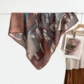 Caramel and grey equestrian horse print square scarf displayed on an elegant outfit - Textured Horse