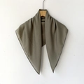 Moss green cotton linen square hijab scarf hanging on a wooden hanger with fringe edge - 70*70cm / Olive Green
