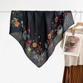 Elegant black square silk scarf with vintage floral print and paisley herringbone pattern - Flowers All the Way