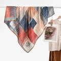 Russian vintage style paisley velvet square scarf with geometric and floral patterns - Color Block