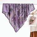 Elegant purple paisley silk scarf with vintage Russian geometric patterns and velvet texture - Purple Architecture