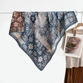 Vintage paisley and floral square silk scarf in indigo blue, cream, and auburn tones - Blue Flower Affair